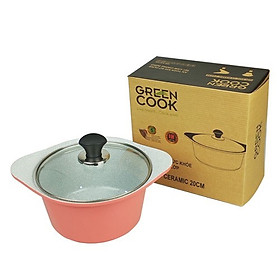 Nồi đúc đáy từ men đá chống dính Greencook GCS05/02-24IH đường kính size 24cm, sâu lòng 12cm, 4.5Lit chọn phân loại màu-Hàng chính hãng