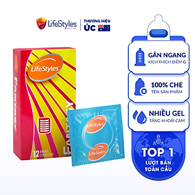 Bao cao su LifeStyles Fantasy Gân Ngang, Nhiều Gel Bôi Trơn tăng Khoái Cảm - Hộp 12 bao