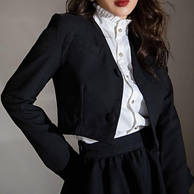 QUẢNG CHÂU Áo blazer croptop màu đen cổ V, tay dài sang chảnh CAO CẤP