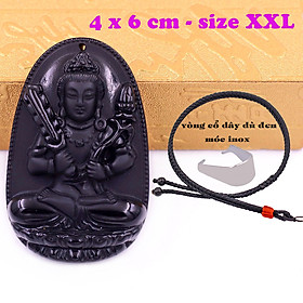 Mặt Phật Hư không tạng đá thạch anh đen 6 cm kèm vòng cổ dây dù đen - mặt dây chuyền size lớn - XXL, Mặt Phật bản mệnh