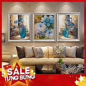 Mua Tranh thêu chữ thập bộ 3 bình hoa nghệ thuật KT 134x69cm