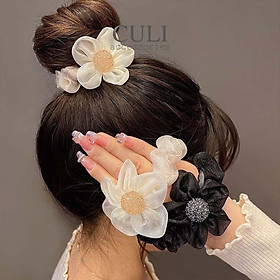 Dây cột tóc bông hoa vải voan nhũ kết đá siêu xinh - Culi accessories