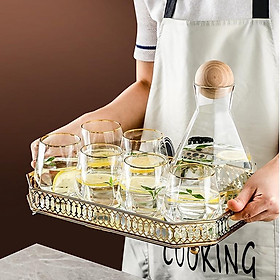 Mua BÌNH CỐC THỦY TINH DECOR NÚM GỖ | BỘ BÌNH CỐC THỦY TINH LỤC GIÁC PHONG CÁCH SCANDINAVIA NÚM GỖ