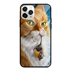 Ốp lưng kính cường lực cho iPhone 11 Pro Max Nền Mèo Và Chuột - Hàng Chính Hãng