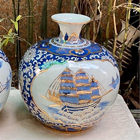 Mua Bình hút tài lộc gốm sứ Bát Tràng cao cấp vẽ vàng hoạ tiết thuận buồm xuôi gió cao 35cm