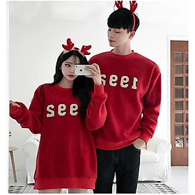 áo đôi thu đông màu đỏ, áo nỉ đôi sweater in số theo yêu cầu - L