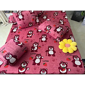 BỘ GA GỐI GẤU DÂU LOSTO HỒNG THUN LẠNH HÀN QUỐC 1m->1m8x2mNG