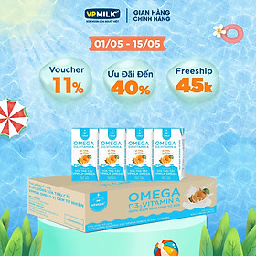 Sữa trái cây VPMILK Omega vị CAM tự nhiên cho bé trên 1 tuổi hộp 110ml (Thùng 48 hộp)