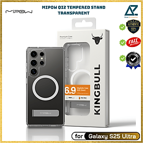 Ốp lưng có Chân Chống Sạc Từ Tính Mipow Qi2 Tempered Stand Transparent (Bayer Germany) cho Samsung Galaxy S25 Ultra_ Hàng Chính Hãng