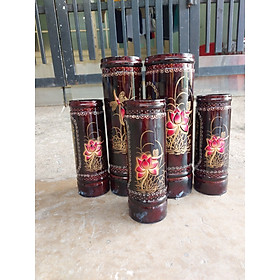 Mua Ống đựng nhang chạm đắp hoa sen nổi gỗ tràm bông vàng nhiều kích thước