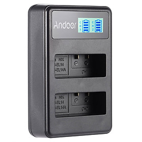 Ổ Sạc Pin Li-Ion En-El14/14A Màn Hình LCD Dây USB Andoer Cho Máy Ảnh Nikon D3100 D3200 D3300 D5100 D5200 D5300 D5500 Df Coolpix P7000 P7100 P7700 P7800 (2 Khe)