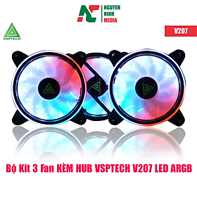 Hình ảnh Bộ Kit 3 Fan Kèm Hub VSPTECH V207 LED ARGB - Hàng Chính Hãng