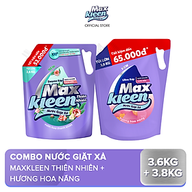 Combo Túi Nước Giặt Xả MaxKleen Thiên Nhiên 3.6kg + Túi Hoa Nắng 3.8kg