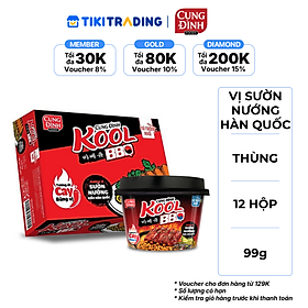 Thùng Mì Cung Đình Kool BBQ Sườn Nướng Kiểu Hàn Quốc (99g x 12 hộp)