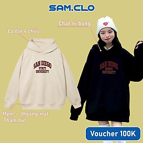 Áo khoác nỉ hoodie SAM CLO nam nữ chui có mũ tay dài thu đông freesize dáng Unisex chữ SAN DIEGO