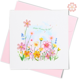 Thiệp Giấy Xoắn Nghệ Thuật - Thiệp Sinh Nhật Vườn Hoa - Flower Garden Birthday Card - Happy Birthday - 15 x 15 - VN2XM115E59E1
