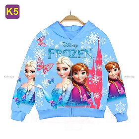 Áo khoác cho bé gái hình Elsa từ 10-43kg - Thun cotton da cá có túi - K5 xanh - 15~41-43kg