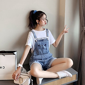 [HÀNG XỊN_CÓ TẶNG QUÀ] Quần yếm jean ngắn nữ YS13 vải dày, phong cách Hàn Quốc tặng kèm quà trị giá 10k