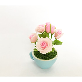 Chậu hoa khu đất sét mini - Bụi hoả hồng vô ly sứ (phát color ngẫu nhiên) - Quà tặng tô điểm handmade