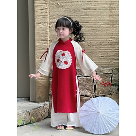 Bộ áo dài cho bé gái mẫu Hoa phú quý diện tết đón xuân năm mới 10-40kg mềm mát
