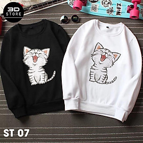 Áo đôi thu đông in hình con mèo siêu đẹp cá tính, áo nỉ sweater from rộng thời trang