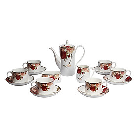 Bộ tách trà Sứ xương 15 món Bone Porcelain 15H (Bình 600ml, tách 200ml) (Nhiều hoa văn)