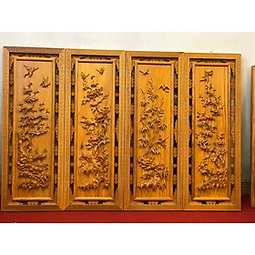 Mua Tranh Tứ Quý Tùng  Cúc  Trúc  Mai - Gỗ Gõ Đỏ nguyên khối được đục chạm bằng tay tỉ mỉ sắc nét tinh tế