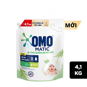 Túi Nước Giặt Omo Matic Cho Quần Áo Bé Yêu Chiết Xuất Tràm Trà Và Nha Đam Dịu Nhẹ, Sạch Khuẩn 4.1kg
