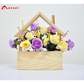 Giá gỗ cắm hoa hình ngôi nhà, nhà gỗ treo tường trang trí anzzar