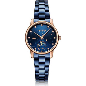 Đồng Hồ Nữ Julius Star Hàn Quốc JS-029C Sun and Moon Dây Thép Màu Xanh