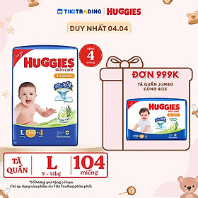 Tã quần Huggies Skin Care Mega Jumbo L100+4 miếng với tràm trà dịu da