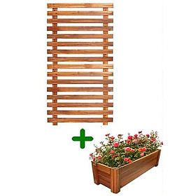 Bộ 1 Khung giàn gỗ ngang & 1 chậu gỗ chữ nhật GREENHOME- Giúp trang trí ban công, sân vườn - chịu mọi thời tiết,lắp đặt dễ dàng