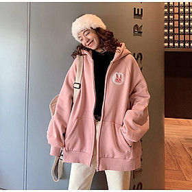 Áo Khoác Hoodie nữ, áo khoác nữ form rộng, áo khoác nữ có dây kéo - Áo Khoác Nỉ Thu Đông In Logo Thỏ Ngực LV16
