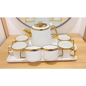 Mua BỘ ẤM TRÀ  BỘ ẤM CHÉN KÈM KHAY SỨ PHA TRÀ CÀ PHÊ TRẮNG VIỀN VÀNG VÂN TĂM