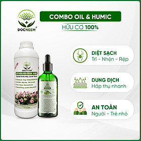 Combo Dầu Neem và Phân bón đậu nành Humic DOCNEEM hữu cơ, trị sâu bệnh kích chồi hoa hồng chuẩn form chai 100ml và 1 lít