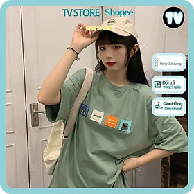 Áo Phông Unisex TVSTORE Áo thun tay lỡ form rộng unisex - phông nam nữ oversize - T shirt thêu 4 logo