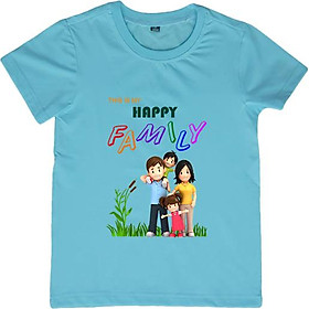Áo Thun Gia Đình 3 Người In Họa Tiết Happy Family Màu Xanh Thiên Thanh