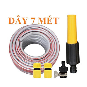 ️Evoucher Bộ dây vòi xịt nước rửa xe, tưới cây , tăng áp 3 lần, loại 7m, 10m 206622-5 cút sập,nối đen+ móc khoá