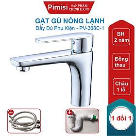 Mua Gật Gù Nóng Lạnh Pimisi PV-308C-1 Dài - Rộng 17 cm  Mạ Xi Sáng Bóng  Dùng Cho Chậu Rửa Mặt 1 Lỗ Ở Nhà Vệ Sinh - Vòi Lavabo Gắn Trên Bồn Chậu Rửa Treo Tường Hay Lavabo Mặt Bàn Đá  Với Đầy Đủ Phụ Kiện Xi Phông Và Dây Cấp Nước | Hàng Chính Hãng