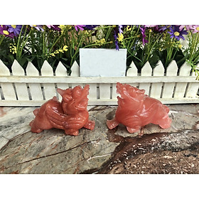 Mua Cặp Tỳ Hưu phong thủy đá núi lửa Obsidian đỏ - Dài 10 cm