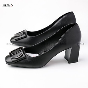 Giày bít, giày cao gót công sở cao cấp HT.NeO thiết kê gót trụ 6 phân, mũi vuông nơ xinh, bảo vệ chắc chắn cho đôi chân của bạn cs161 - 37 - Đen