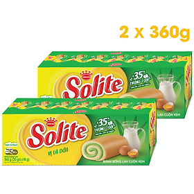 Combo 2 khay Solite bánh dinh dưỡng bông lan cuộn, giảm đường, vị lá dứa 2x360g