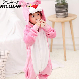 Bộ Đồ hình thú báo hồng liền thân lông mịn Pijama Cho Người Lớn và Trẻ Em Hoạt Hình Cosplay