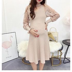 Đầm bầu len phối tay ren