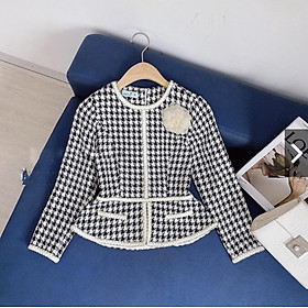 Áo dạ tweed peplum công sở hàn quốc sang chảnh tay dài zíc zắc cao cấp