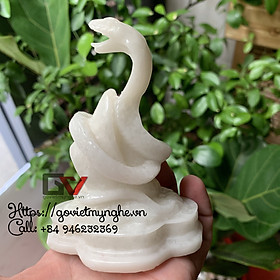 Tượng đá trang trí phong thủy tượng con Rắn ôm tài lộc phong thủy bàn làm việc - Chiều Cao 11cm - Màu trắng đá non nước