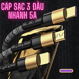 Mua Cáp sạc nhanh truyền dữ liệu tốc độ cao 5A với 3 đầu kết nối mọi điện thoại