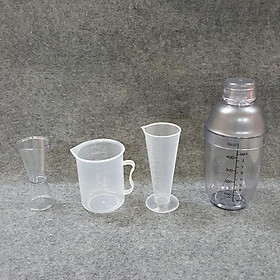 Combo 4 món pha chế quầy cà phê, sinh tố (Shaker 500ml In đậm)