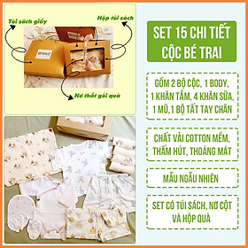 Set quà tặng đồ sơ sinh cotton 18 chi tiết mùa xuân hè thu cho bé trai màu xanh nhạt