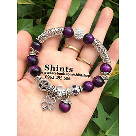 Vòng tay vân tím đậm thiết kế mix charm hợp kim si